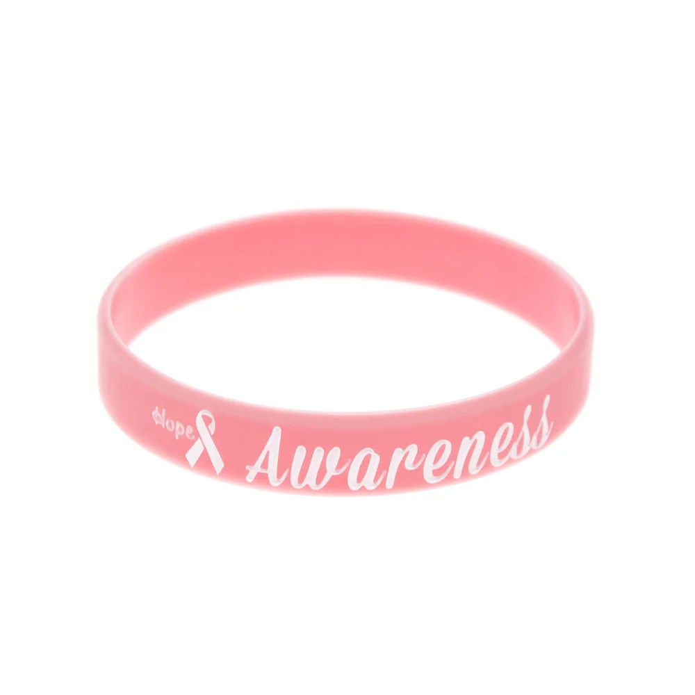 50 Pcs Hope Breast Cancer Silicone Wristband for Women Motivational Logo Bangle Adult Size Pink