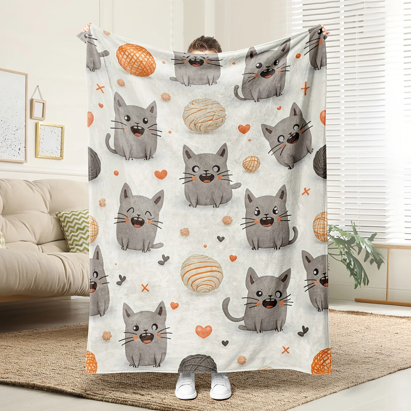 

1pc Colorful Hands Flannel Blanket - 100% Polyester Mixed Color, All-Season Family Gift