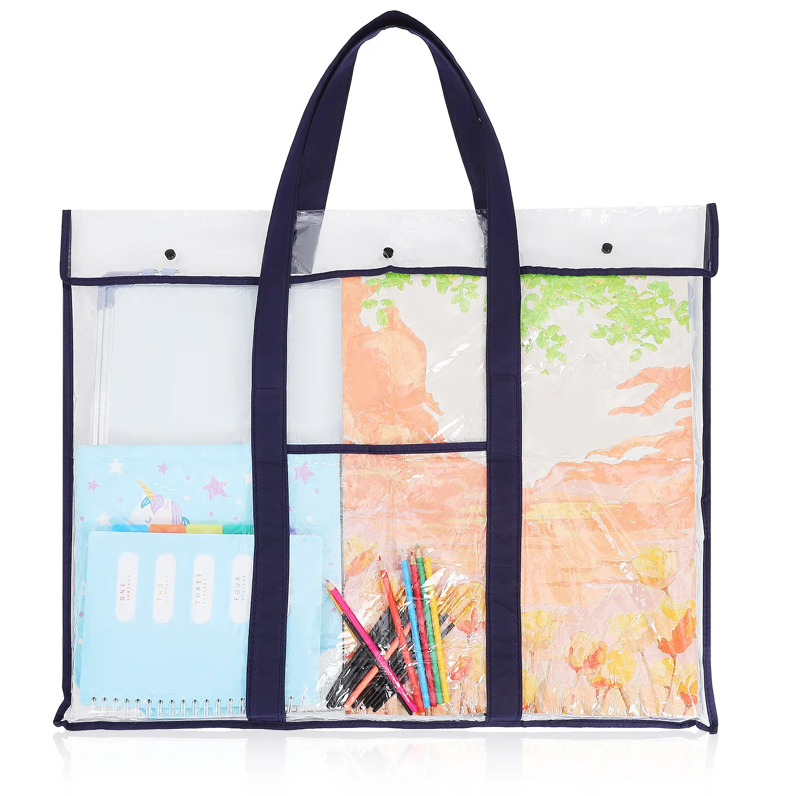 Art Portfolio Bag Large Capacity Transparent PVC Poster Storage Container for Artists Painting Boards Brushes Documents with