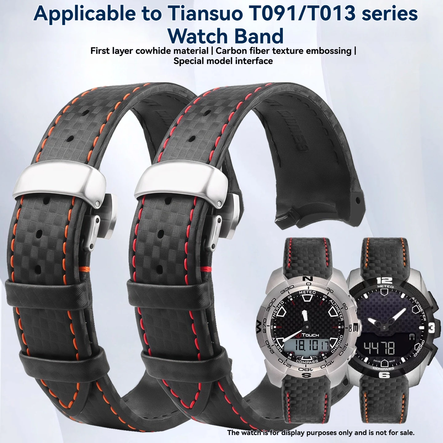 Carbon fiber texture embossed cowhide strap For Tissot 1853 Touch T091.420 T013.420 Genuine leather watch band 21 22mm