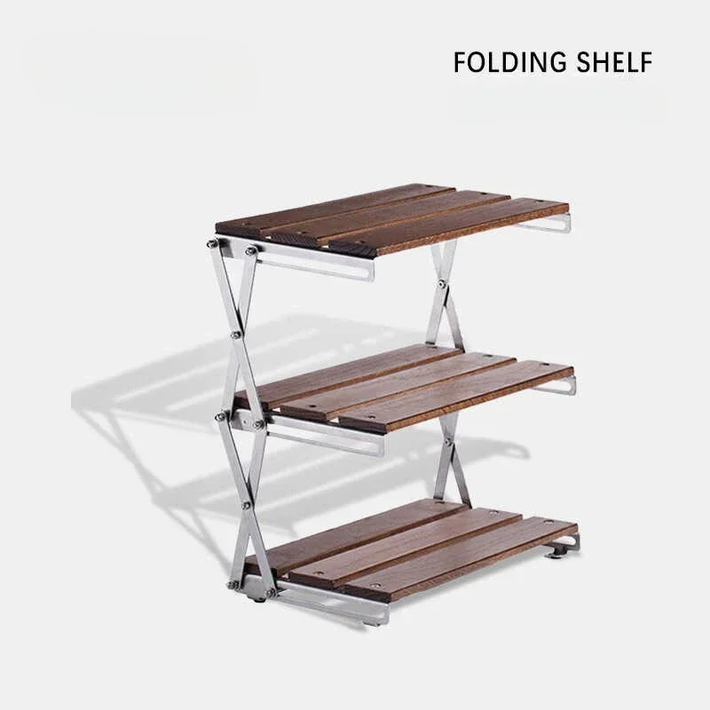 Outdoor Camping Desktop Folding Storage Rack  Solid Wood Non Installation Multi-layer Camping Storage Rack