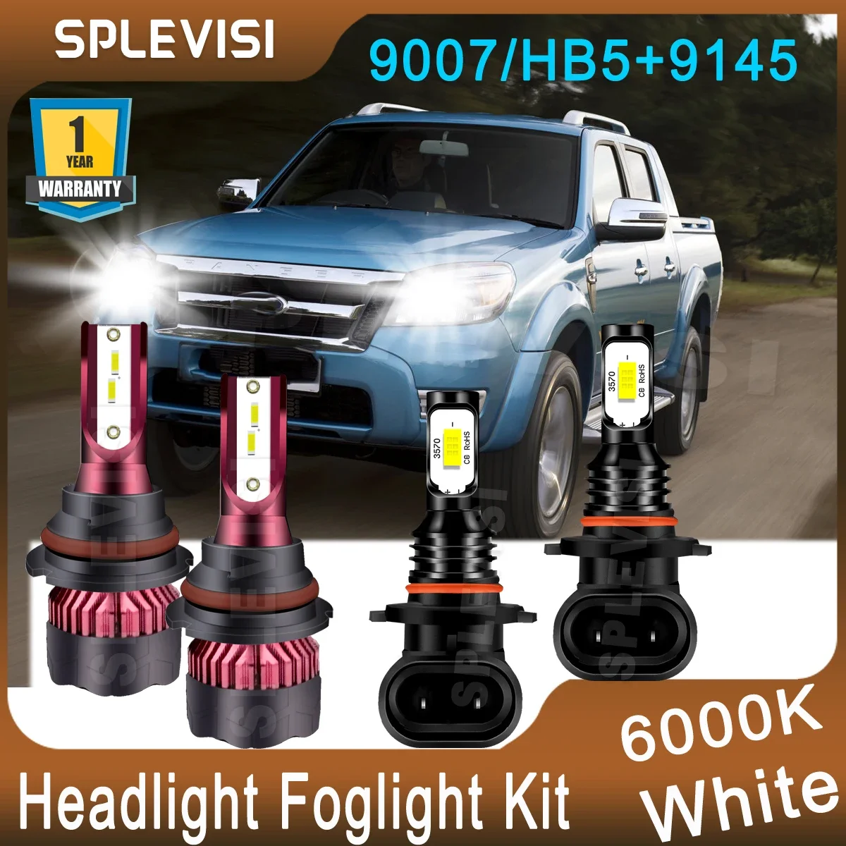 

4x Combo LED Headlight Foglight Kit For Ford Explorer Sport Trac/ Ranger/Expedition/Excursion High Low Beam 9007 Foglight 9145