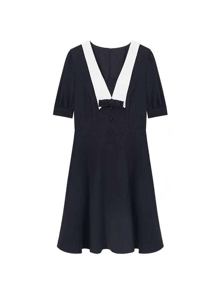 Vintage Pink Puff Sleeve Princess Dress Women Elegant V Neck Bow Tie Midi Sundress Summer A-Line Casual Girl Outfit Daily Party