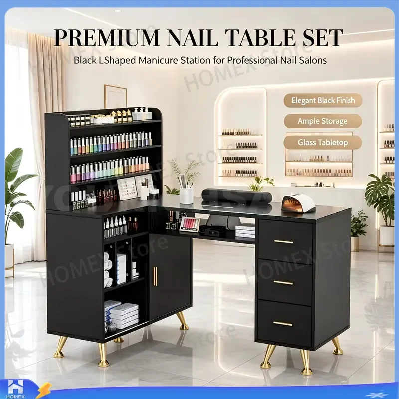 Luxury Double Nail Art Table Professional Wooden Manicure Workstation Modern Salon Furniture for Two Clients Wholesale