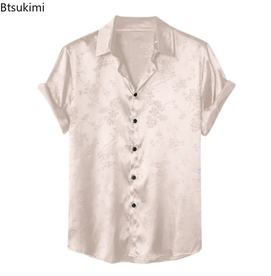 Jacquard de camisas de manga corta para hombre, blusas versátiles simples con estampado de flores de lujo, informales, a la moda, novedad de 2024