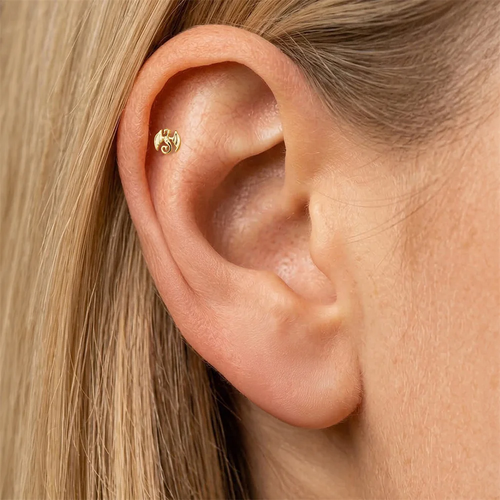 AIDE 1PC 925 Sterling Silber Glück Rot Koi Piercing Ohrring Für Frauen Geometrische Kette Zirkon Ohr Knochen Stud Ohrringe edlen Schmuck – Detail 28