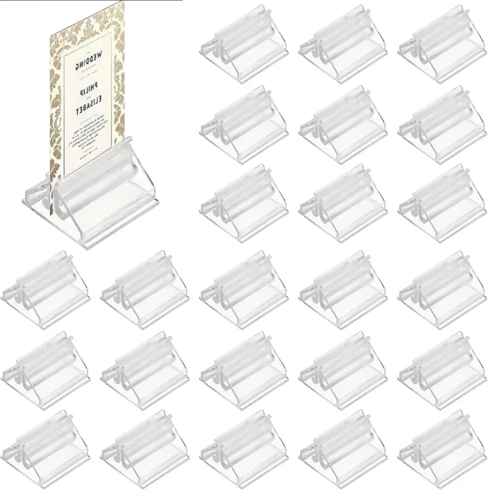 24/48Pcs Mini Table Sign Stands Clear Plastic Wedding Party Cards Holders Business Card Menus Price Tags Picture Display Holder