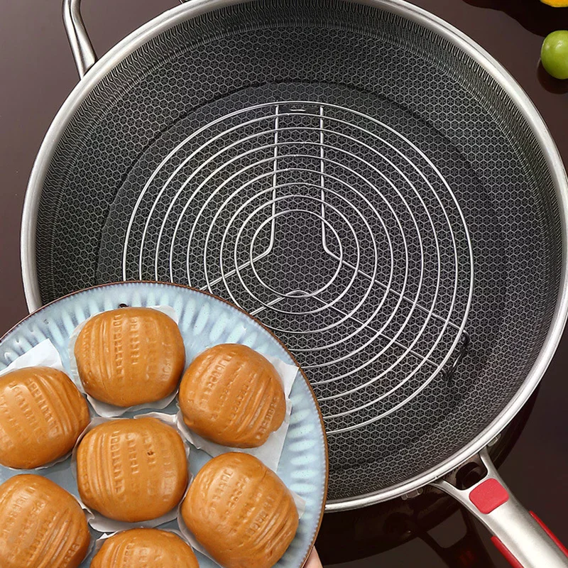 304 Stainless Steel Round Steamer Rack Kitchen Multifunction Pot Steaming Tray Dumplings Eggs Grill Stand 16cm; 18cm; 20cm; 22cm