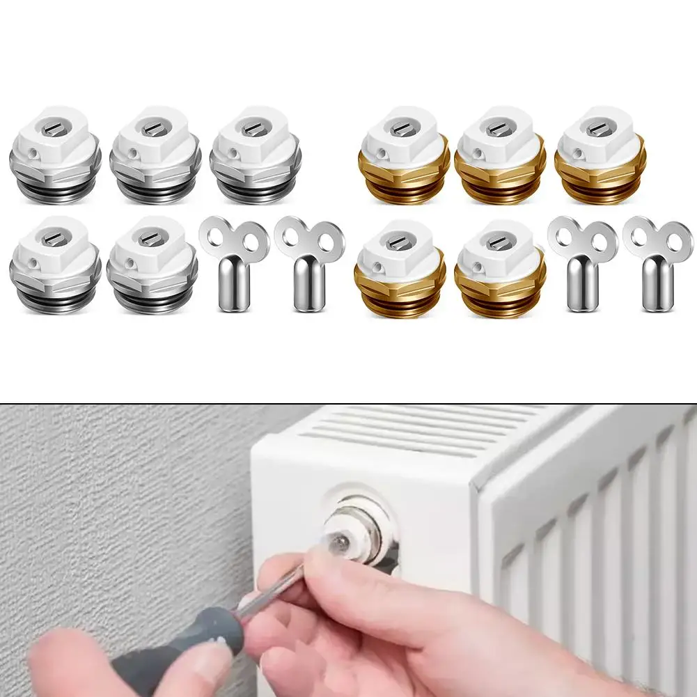 5 Radiator Vent Valves With 2 Key Radiator Vent Radiator Exhaust Valve Manual Heating Valve Exhaust Nozzle Vent-Plug Valve