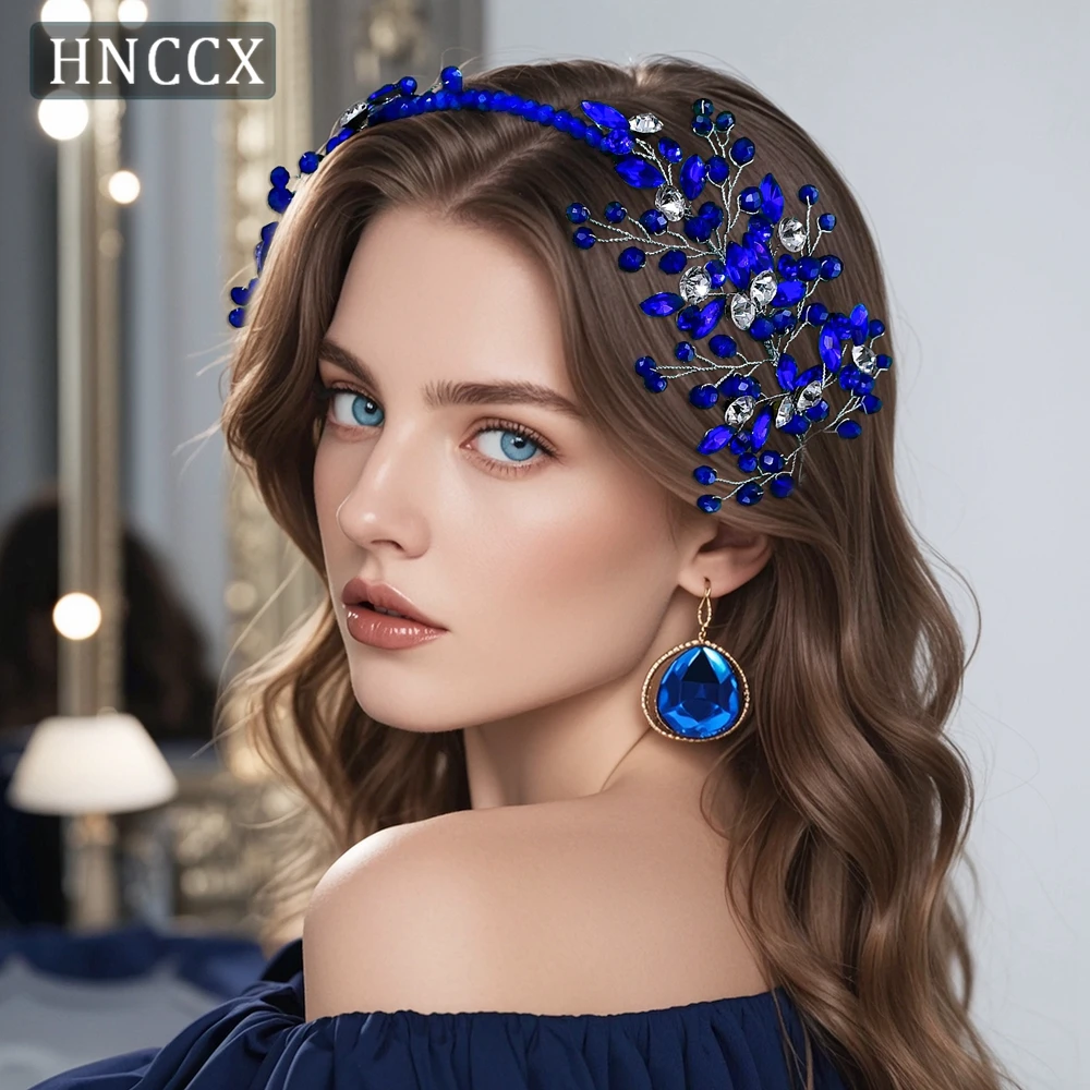 

HNCCX Blue Color Crystal Bridal Headdress Wedding Headpiece for Women Tiaras Pageant Prom Wedding Headband Hair Jewelry CP804