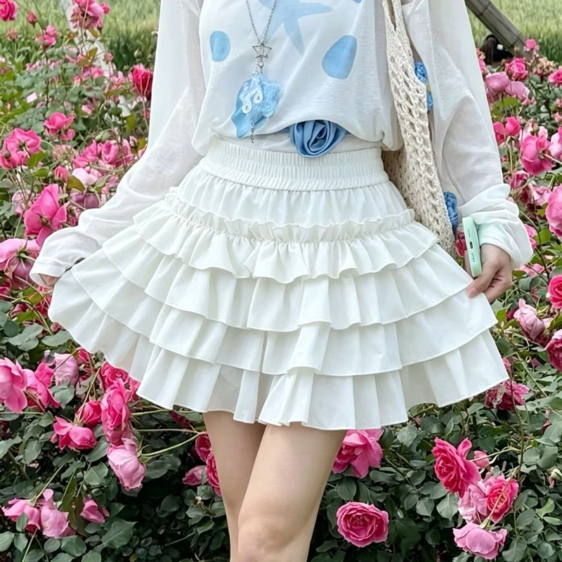 Streetwear Y2k Ruffles Mini Skirts Women 2026 Sweet Kawaii High Waist A Line Skirt Summer Korean Fashion White Ball Gown Skirts