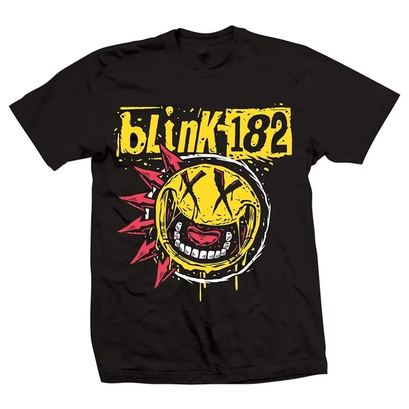 Blink-182 Mohawk Smiley Face Band Graphic T-Shirt Cotton Men Women Streetwear Tee