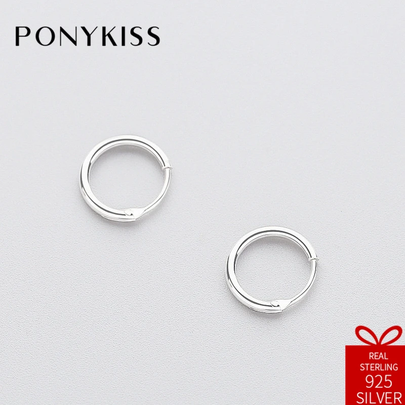 PONYKISS-925 Sterling Silver Chic Round Hoop Earrings para Mulheres, Acessórios Charme, Festa de Aniversário, Presente Especial, Moda, Escritório, 100%