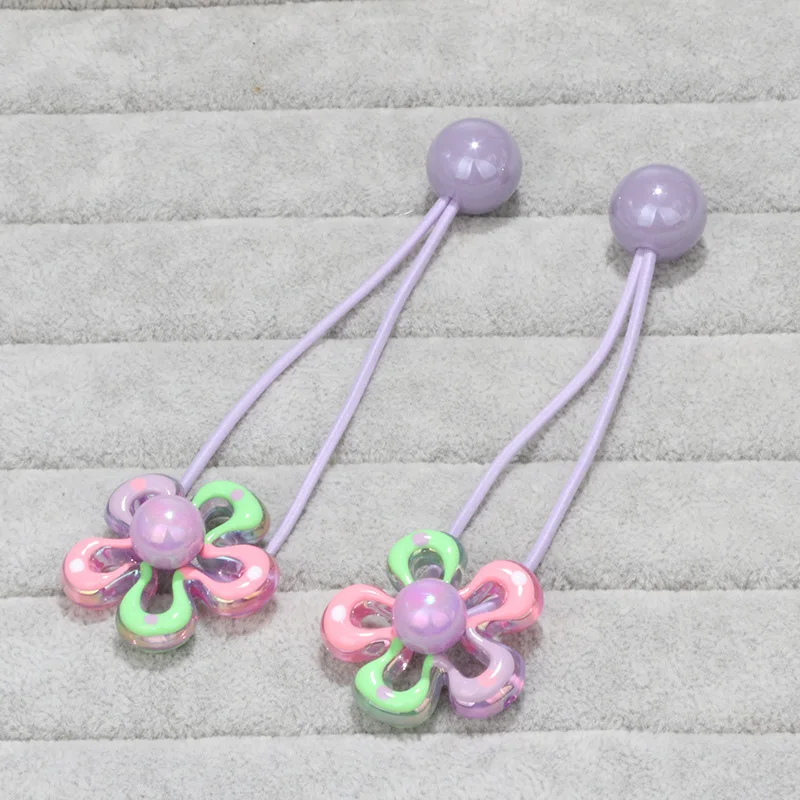 2 Stück funkelnde Blumen-Haargummis, bunte Perlen-Haargummis – Kinder-Haargummis für Pferdeschwänze, umlaufender doppelsträngiger Haargummi – Detail 4