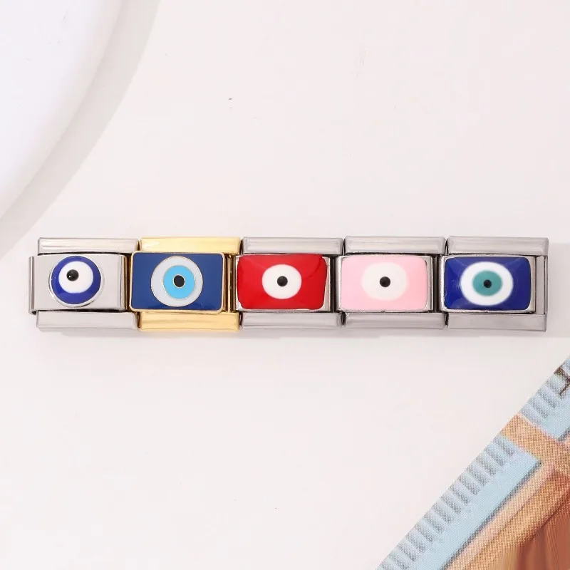DIY Evil Eye‌ Stainless Steel Elastic Modular Charm Bracelet Pendant Combination Links Jewelry Hand Chain