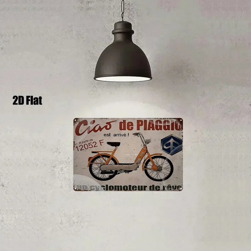 High Definition Tin Sign Vintage Piaggio Ciao Moped Retro Metal Wall Art, Classic Cyclomoteur Decor Plaque for Garage Man Cave B