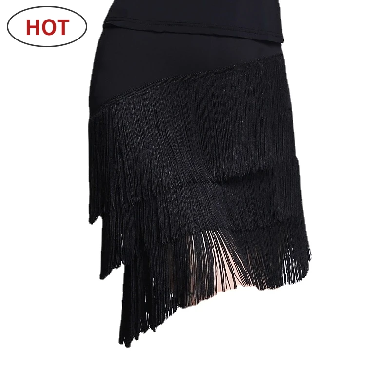 Latin Dance Skirt Adult Female Tassel Short Skirt Womens Square Dance Irregular Fringe Dress Black Practice Skirt Ballroom Dress