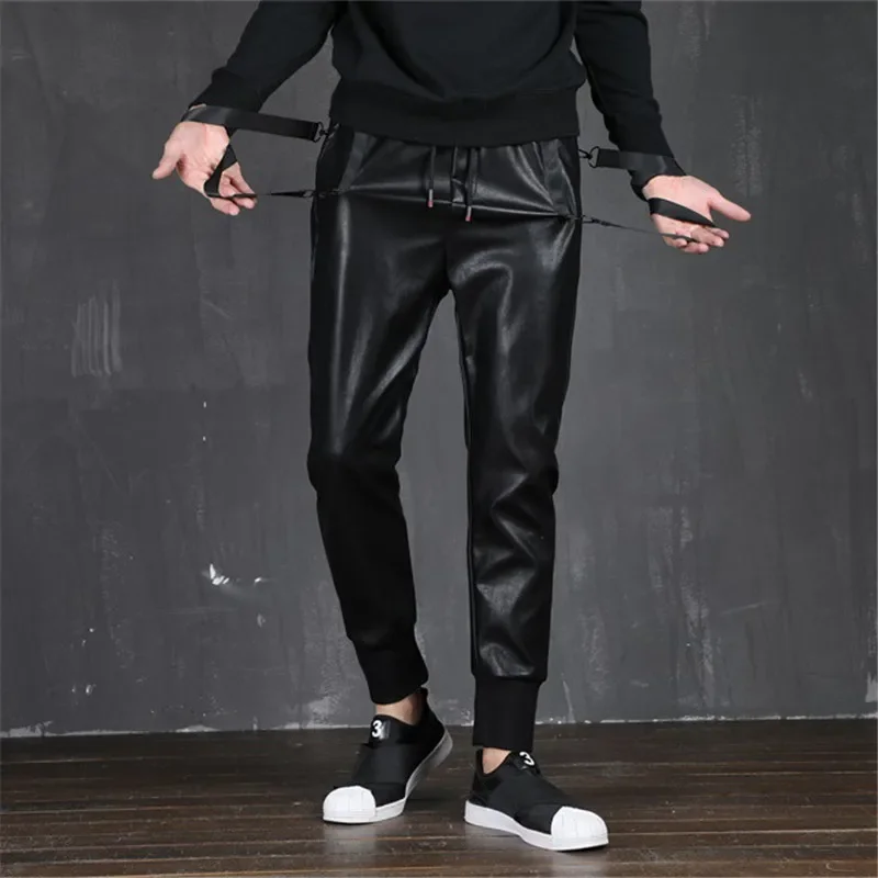 

High Elastic Leather Pants for Men Windproof and Waterproof Winter Small Feet Trendy and Long Cycling Street Mens Leather Pants