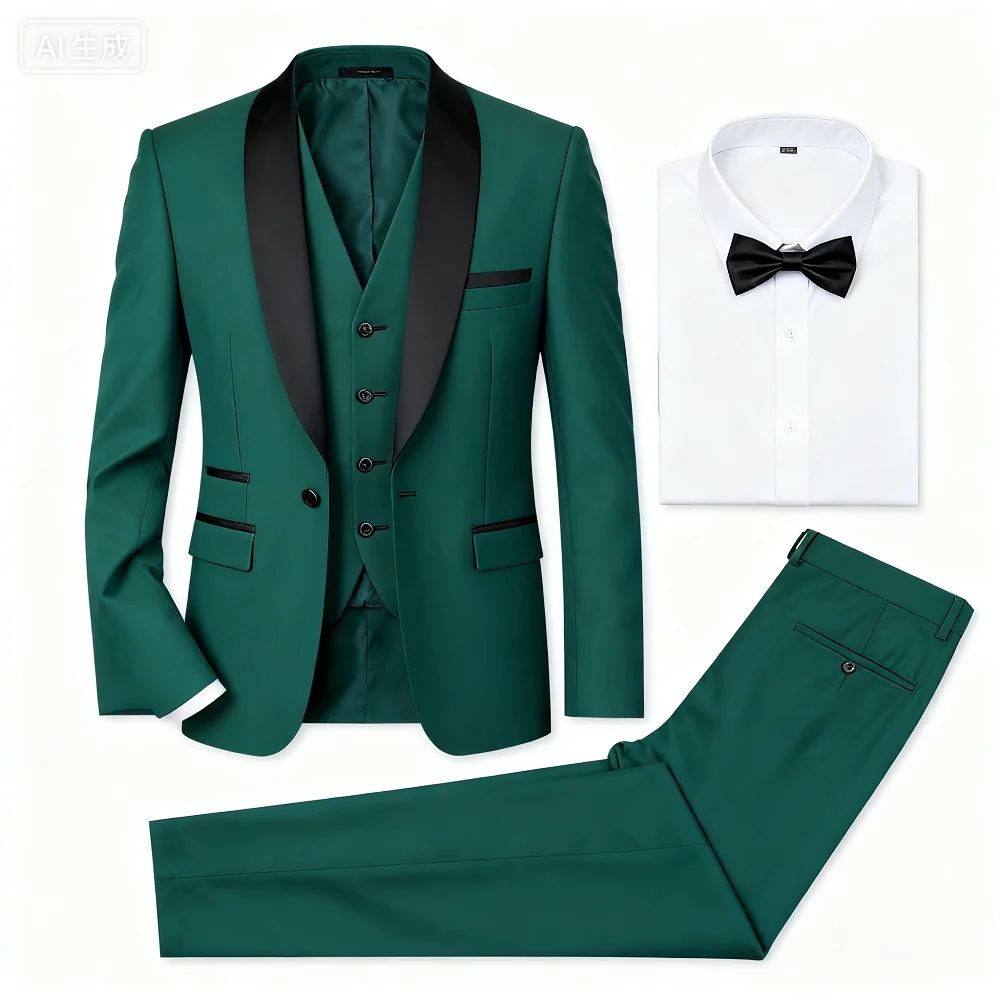 

3-Piece Men's Tuxedo Formal Groom Suit with Shawl Lapel Blazer Vest Pants for Wedding Business Prom Male Clothing