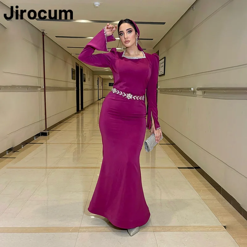 Jirocum-vestido de fiesta musulmán de manga larga para mujer, vestido de noche de sirena con cuello cuadrado, largo hasta el suelo, vestidos formales para ocasiones, 2024