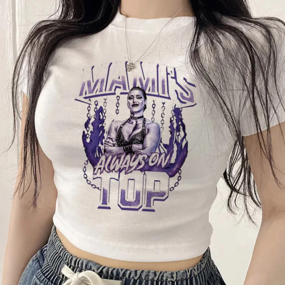 Camiseta corta Rhea Ripley para mujer, diseño anime, estilo Jojifuku, en oferta, camiseta gótica con estampado gráfico, estilo Harajuku, en oferta, anime
