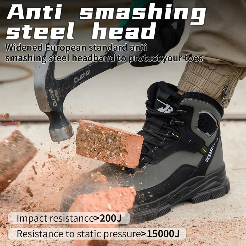 New Men Work Safety Boots Steel Toe Shoes High Top Indestructible Shoes Anti-smash Anti Puncture Protective Shoes Work Sneakers