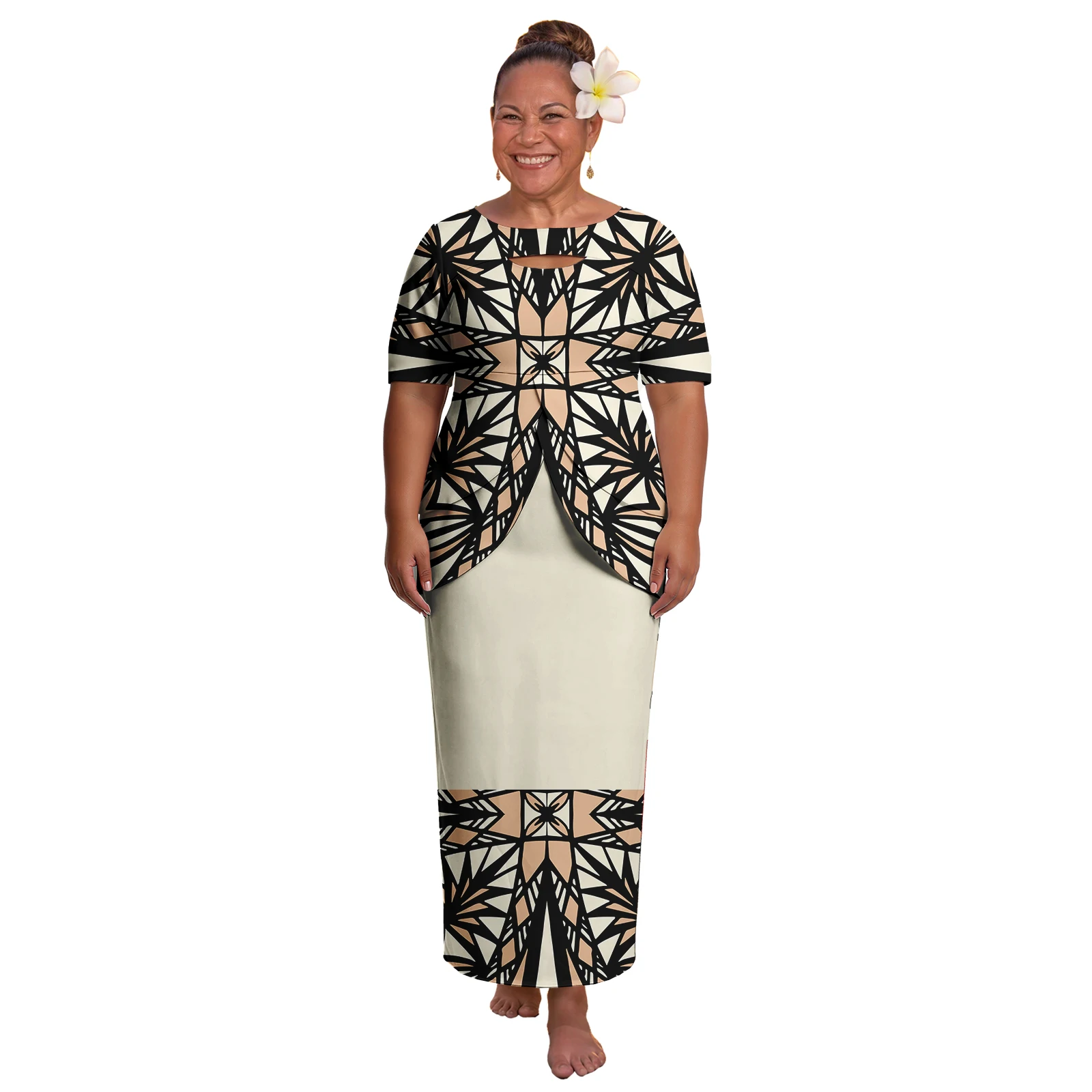 Hot Sale Polynesian Party Holiday Clothes Custom Hawaiian Floral Print Ladies 2pc Set Dress Tribal Design Women Samoan Puletasi