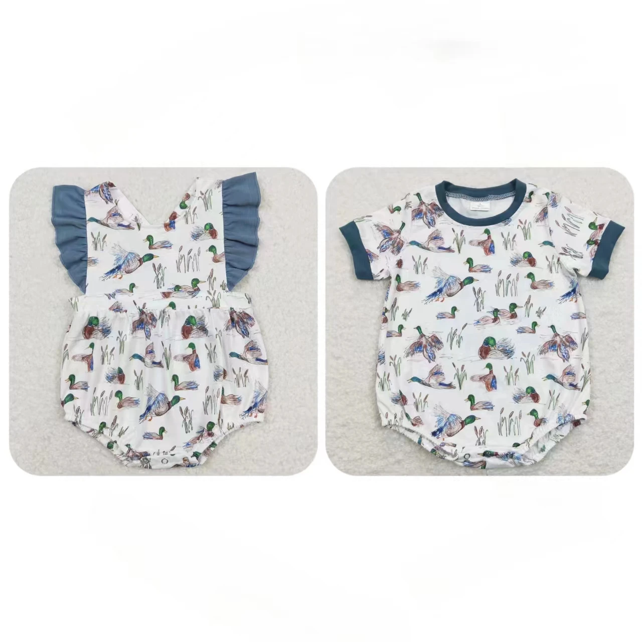 

Wholesale Toddler Summer Short Sleeve Ducks Bubble Children Buttons One-piece Matching Baby Boy Girl Newborn Kids Romper Clothes