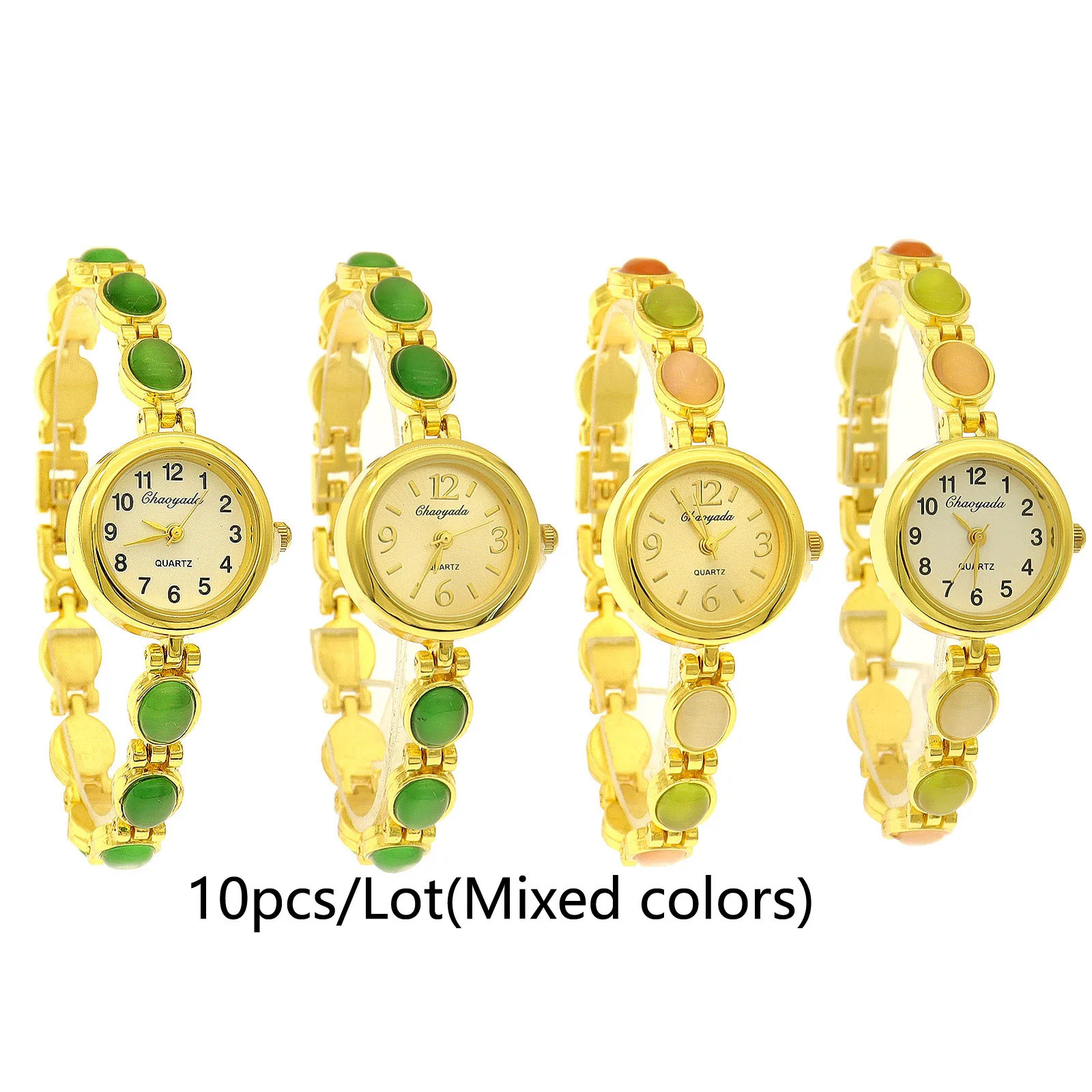 Mixed Bulk 10PCS/Lot Luxury Colorful Gemstone Women Ladies Wristwatch Elegant Accessories for Women's Bracelet Parties Vacations