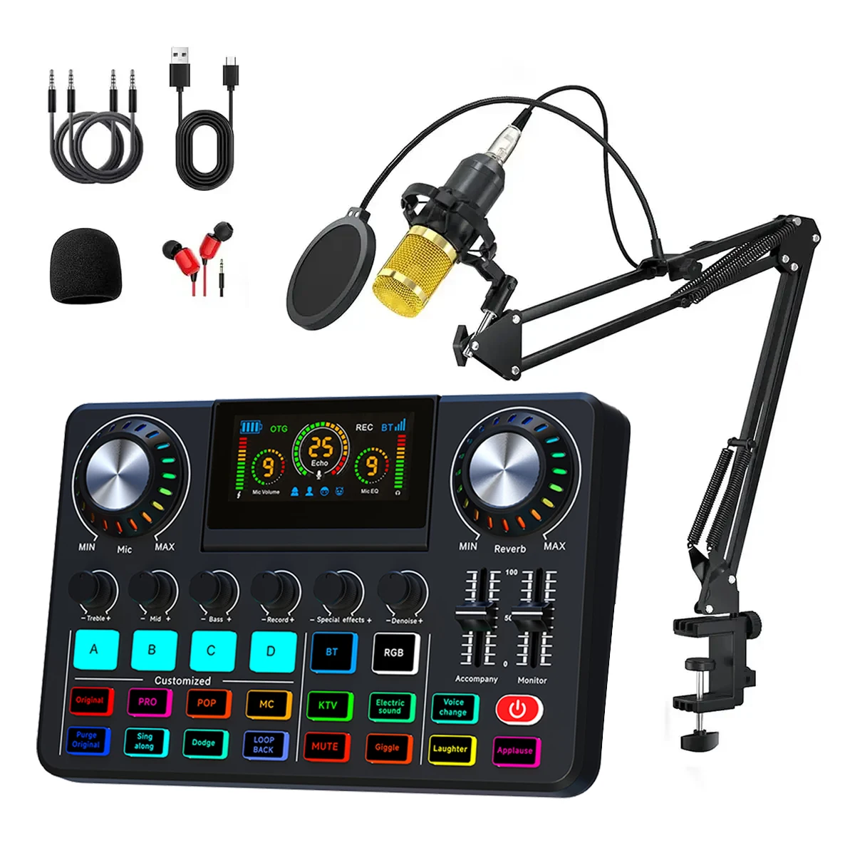 

F668 Live Sound Card with Voice Change,Reverb&Pitch Control,Compatible with Smartphone/PC for Live Streaming,Podcast,Gaming