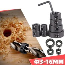 7/8pcs Woodworking Drill Locator 3-16mm Shaft Depth Collars Ring Positioner Drill for Wood Drill Bit Hexagon Wrench Bit Tool