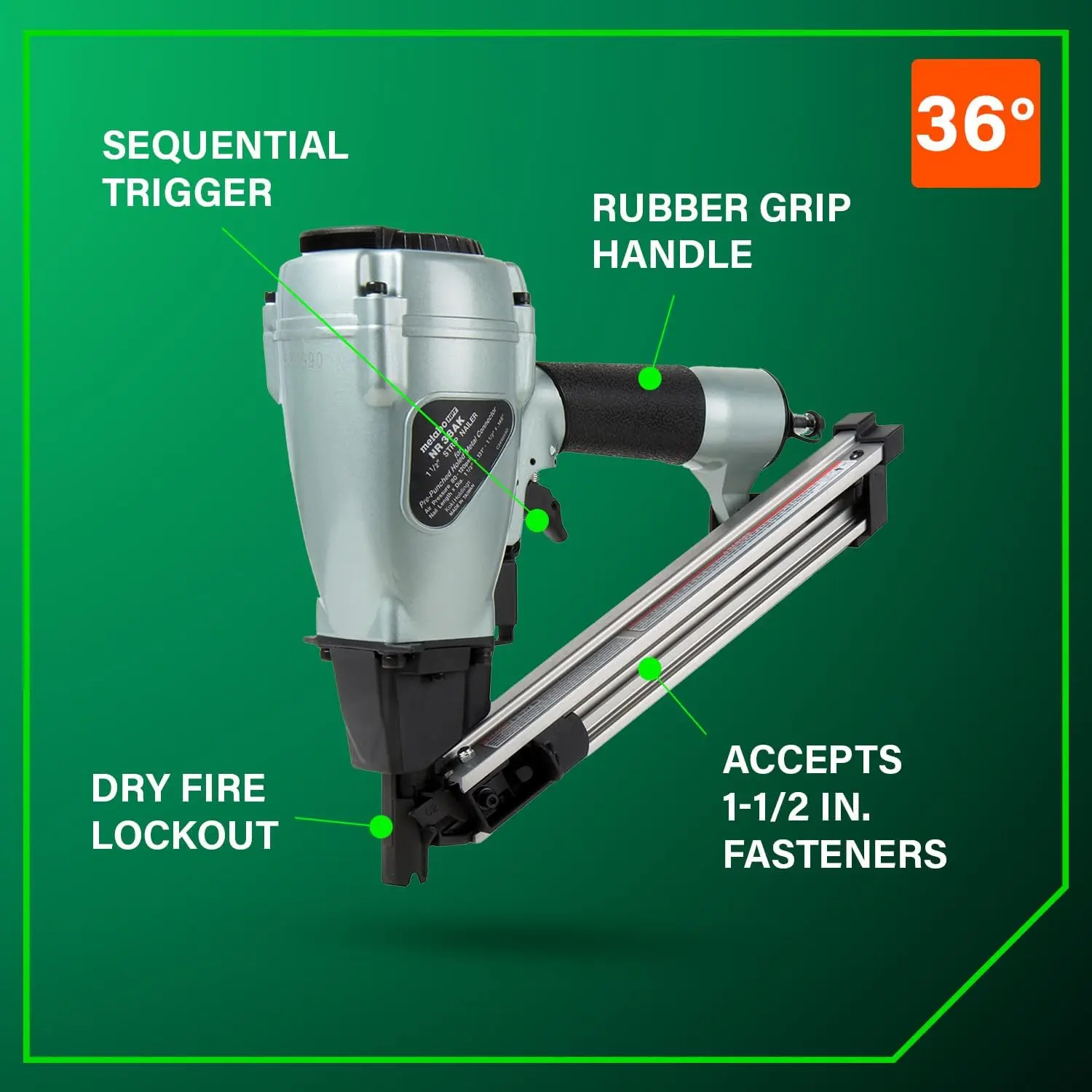 HPT Metal Connector Nailer Pro Marca preferida de nailers pneumáticos Revista de 36 graus aceita pregos de até 1-1/2 polegadas