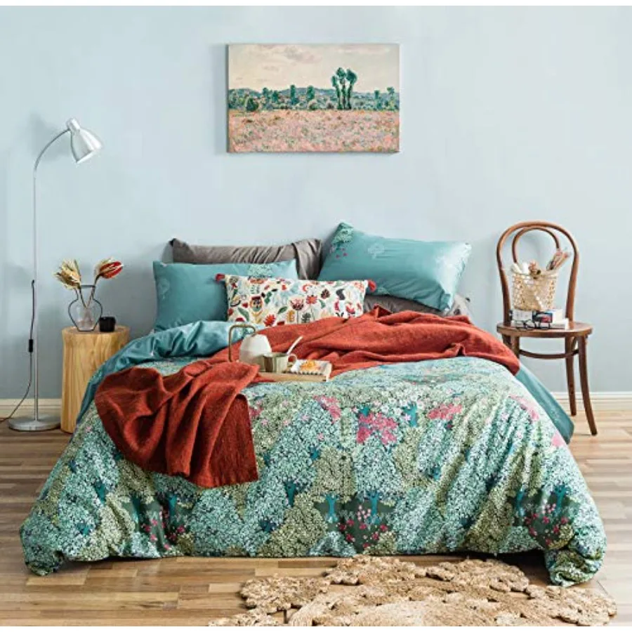 

Комплект пододеяльников Botanical из 100% египетского хлопка, зеленый, супермягкий, 3 предмета, 1 пододеяльник с растительным принтом, на молнии и завязках, 2 шт.