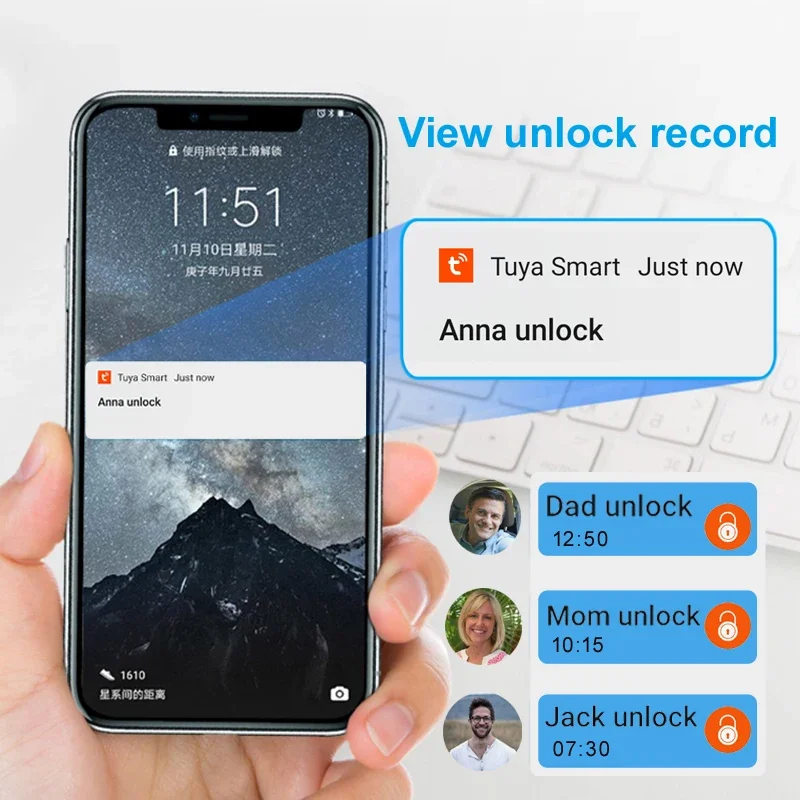 Fingerprint Padlock Bluetooth Smart Home Door Lock 20 Groups Fingerprint Safe Backup Key USB Charging For Home House Garage