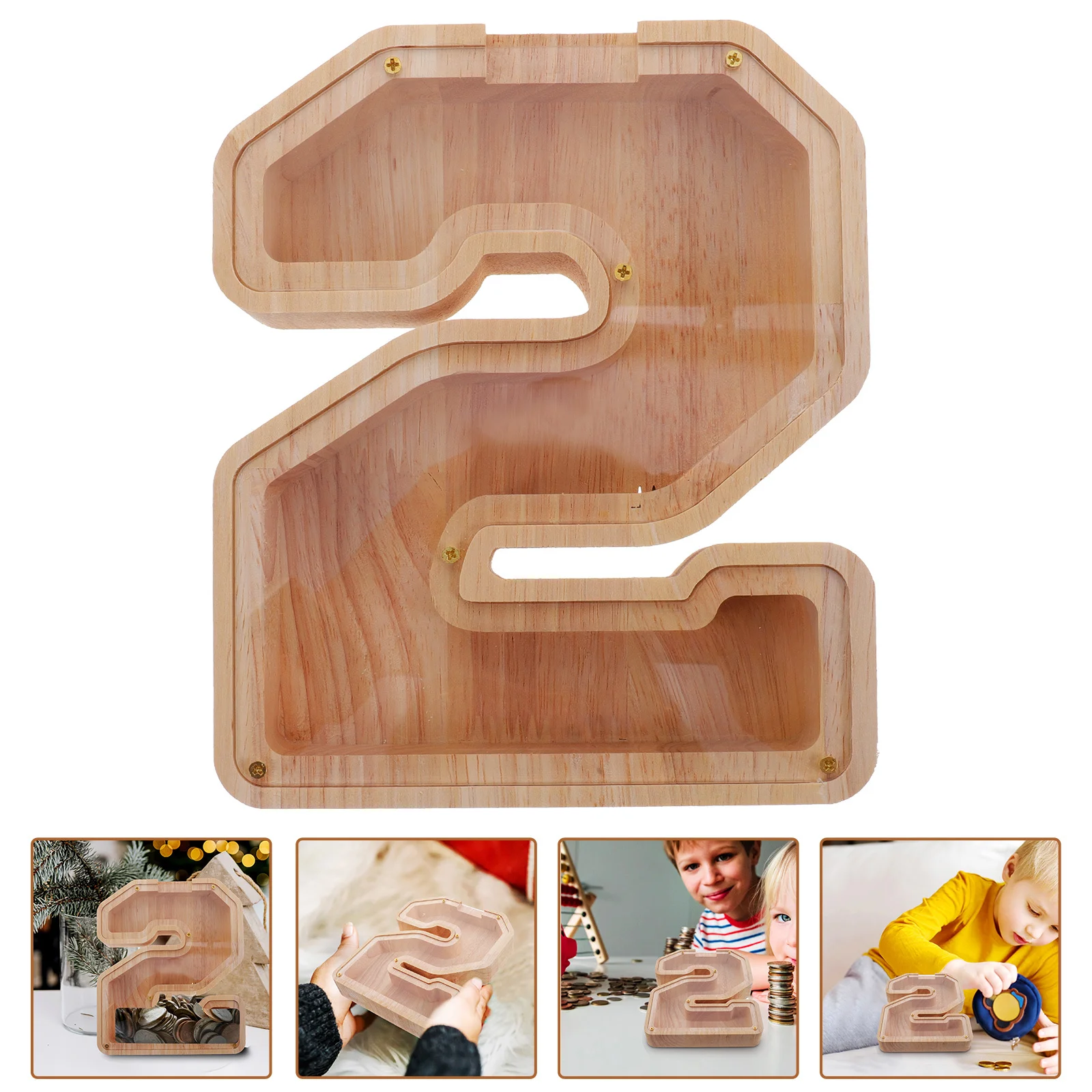 Kreatives Sparschwein aus Holz für Kinder, unzerbrechliches Geldglas mit klarem Panel, ideal für den Unterricht von Spargewohnheiten, Desktop-Münzen