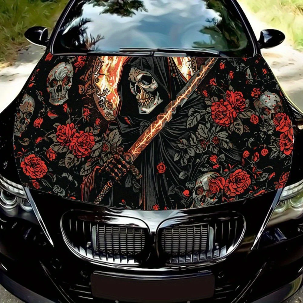 

Цветочный Бог Смерти, наклейка на капот автомобиля, ПВХ, самоводонепроницаемая палочка, яркие автомобильные внешние аксессуары, декор, защитный подарок для любителей автомобилей