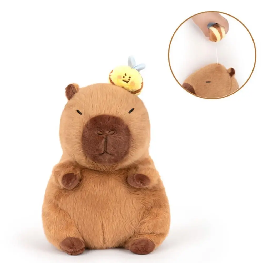 Puxar corda capivara abelha brinquedo de pelúcia simulação pp algodão capibara anime brinquedo fofo coleção capivara boneca de pelúcia