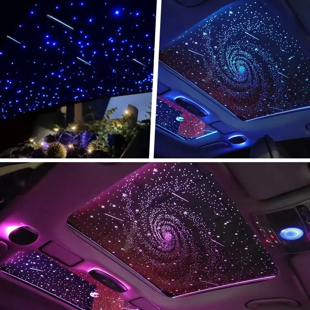 Luz de techo de estrella de coche centelleante de meteorito de 20W, lámpara de techo de cielo estrellado, luces interiores románticas para coche, lámpara de estrellas, iluminación LED de fibra óptica