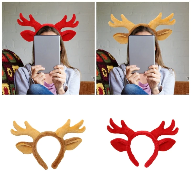 Antler Headband Deer Ears Hair Accessory for Women and Girls Headpieces for Christmas Cosplay Party Prom Photo Props
