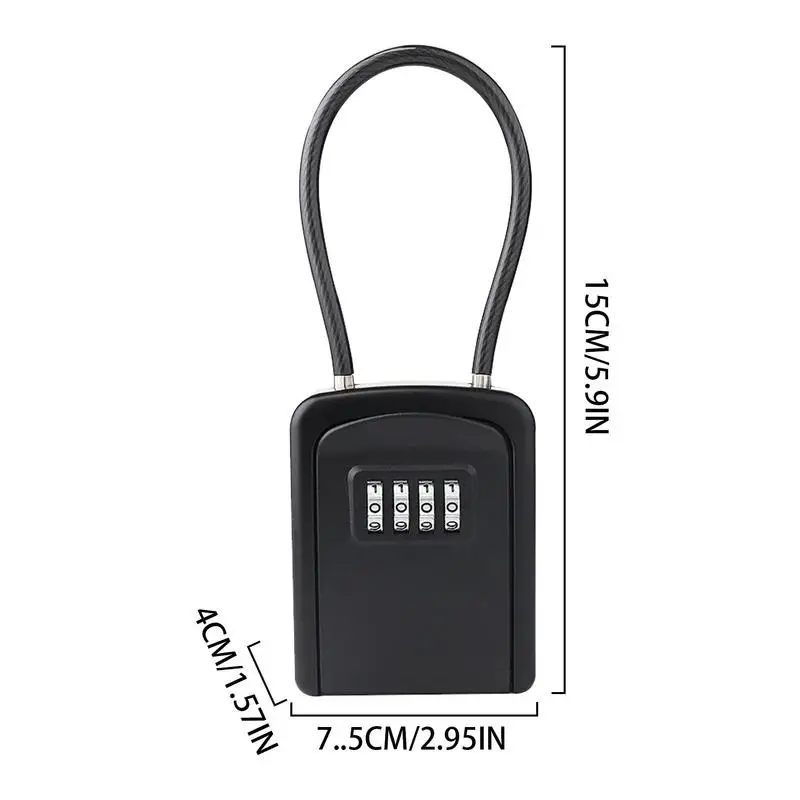 Combination Lock Box For Keys Hangable Zinc Alloy Key Box With Removable Shackle Spare Key Organizer Security Resettable Code 4