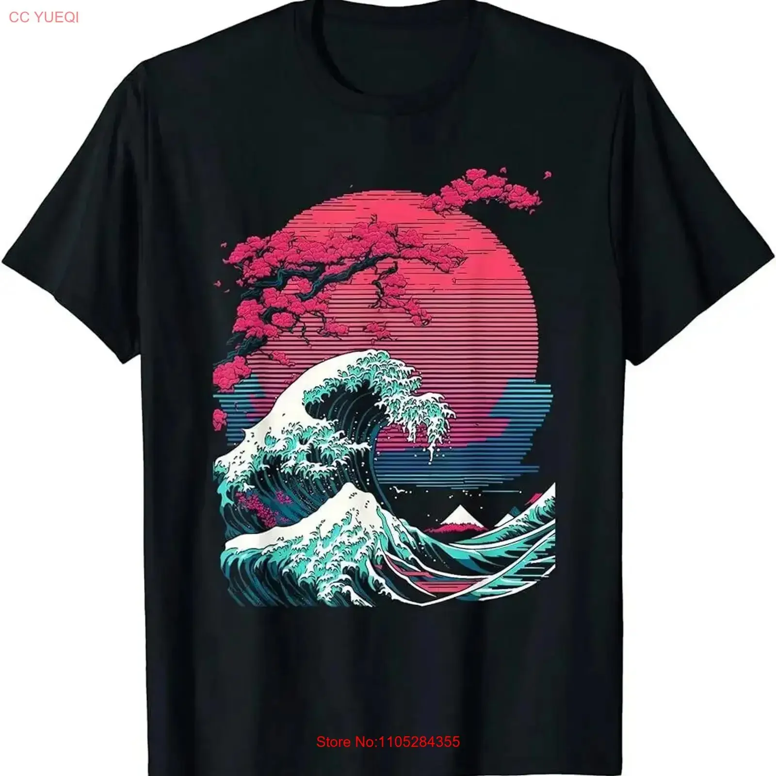 Great Wave off Kanagawa Retro Glitch Aesthetic Vaporwave T Shirt vintage Washed Slightly graphic homme Stretched streetwear