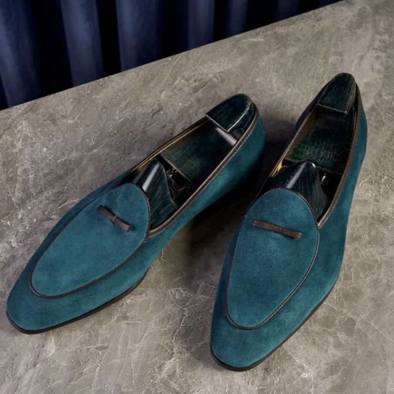 Bowtie Men's Loafers Suede Leather Shoes Genuine British Casual Men Shoes Handmade Slip-on Dress Shoes Party Shoes