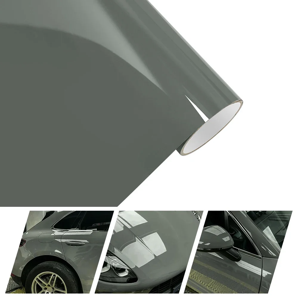 High Glossy PET Nardo Grey Vinyl Wrap Film Waterproof Car Sticker Body Decor Self-Adhesive Decal Auto Motorcycle DIY Accessories