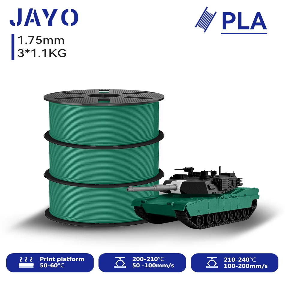 JAYO 3D PLA Druckerfilament 1,75mm Ungiftig & Blasenfrei PLA-Kunststoff als 3D-Druckfilament für 99% der 3D FDM Drucker & Stifte 1,1KG/Rolle*3