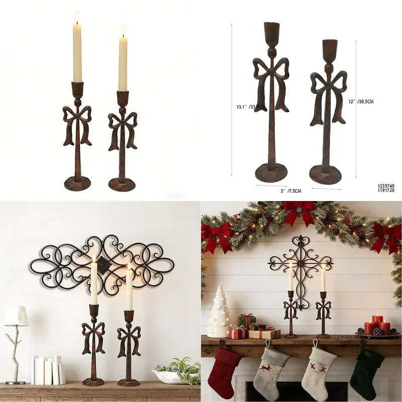 Retro French Metal Bow Candle Holder European Wedding Centerpiece Home Decor Ornament for Western Dining Table Display