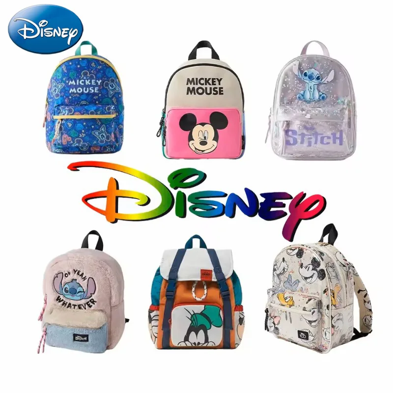 Disney New Stitch Mickey Mouse Cartoon Fashion Backpack Women's Minnie Canvas School Bag Fashion Large Capacity Backpack