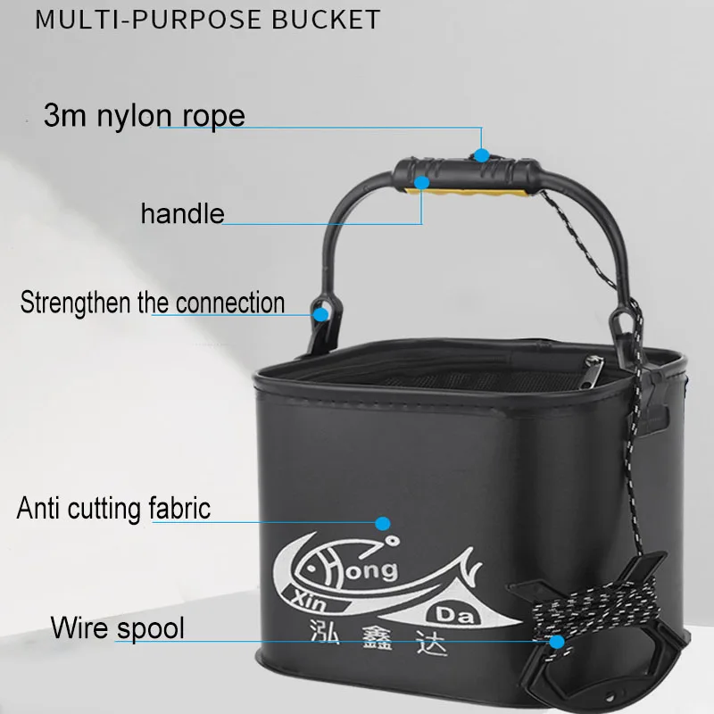 EVA Square Water Bucket Portable Fishing Bucket Folding Thickening Living Fish Bucket Water Tank Camping Tackle Live Fish Box