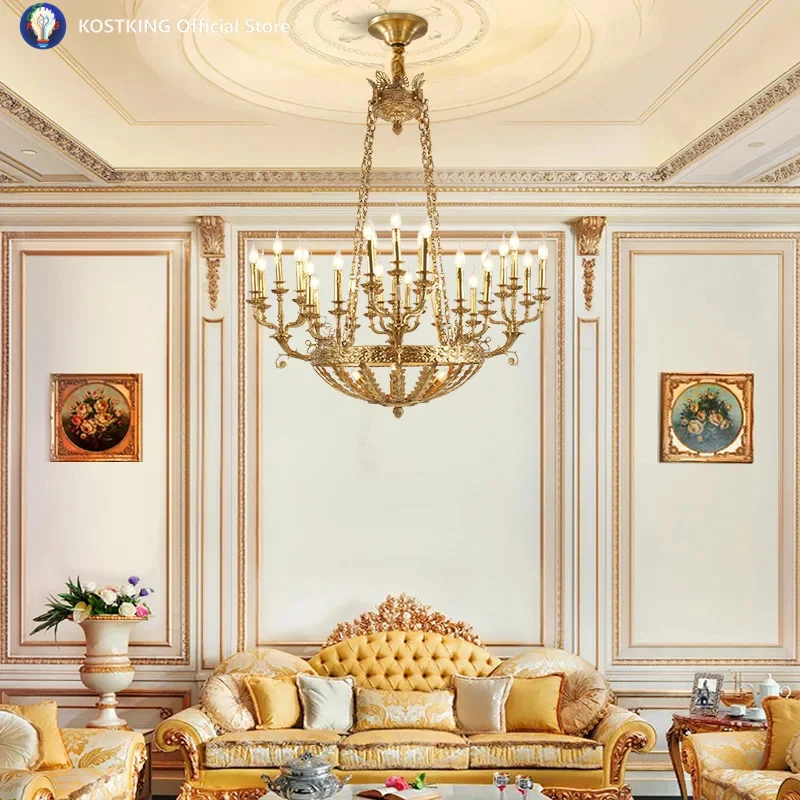French Style Full Copper Chandelier Luxury Lost Wax Craft Home Hall Hotel Villa Decorative Lamp