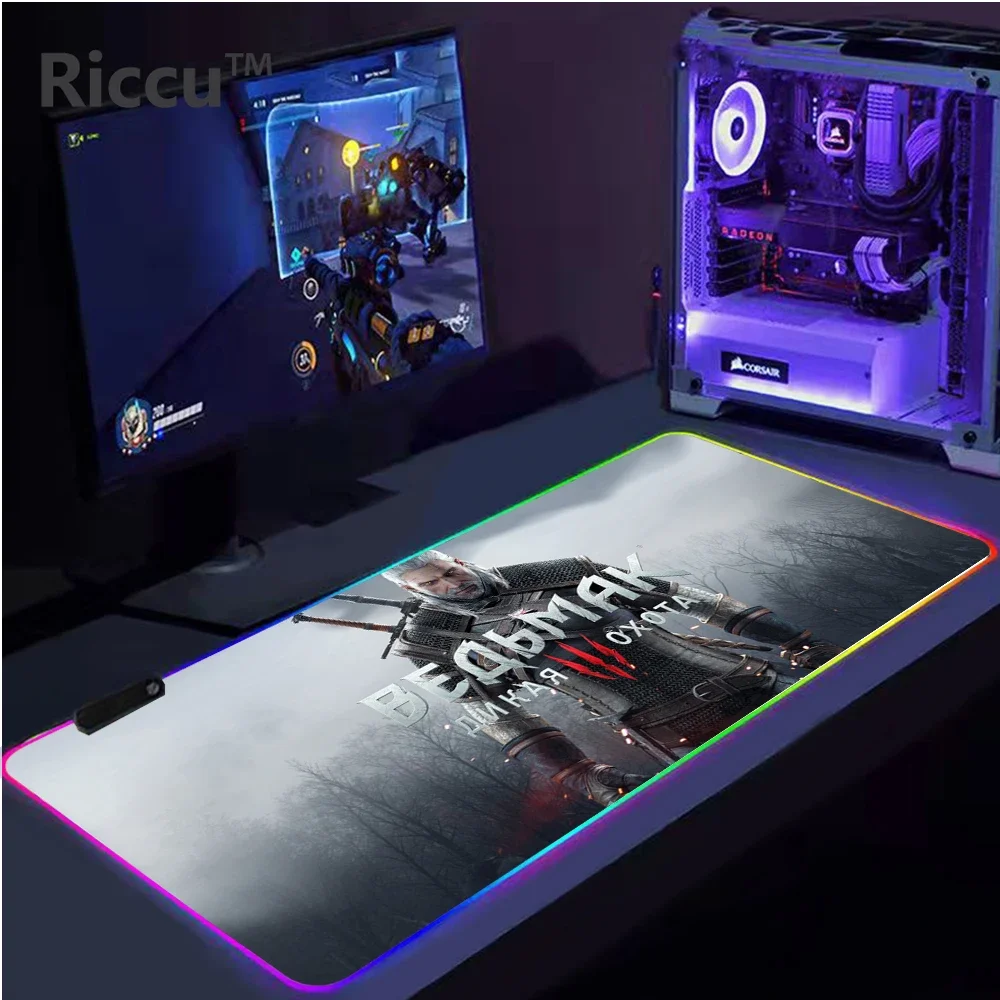 Rgb tapete do mouse gamer almofada teclado de borracha mesa kawaii computador gabinete quente grande menina almofadas acessórios para jogos tapete completo witchers