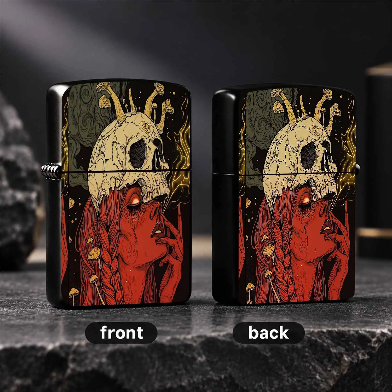 Dark Psychedelic Skull Mushroom Themed Lighter, Unique Red Skin Goddess Art Stylish Accessory, Exquisite Niche Aesthetic Portable Item, Suitable For Daily Use Outdoor Gathering All Scenarios, Delicate Creative Present Fo A Humorou And Inter